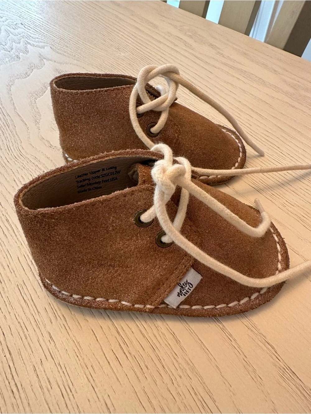Monkey Feet Kids Brown Suede Lace-Up Moccasin Shoes 3-6 months